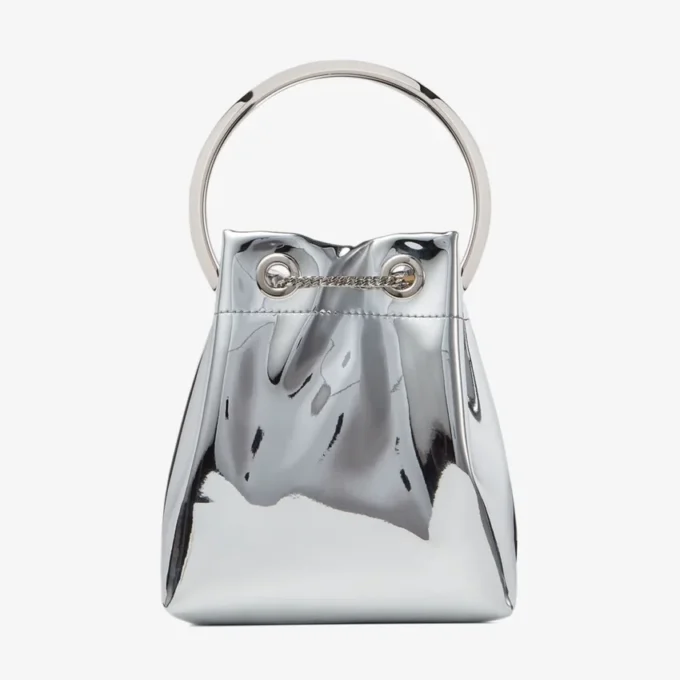 Bolso mini Bon Bon de tela plateada con asas metálicas Bolso mini Bon Bon de tela plateada con asas metálicas