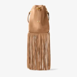 Bolso mini Cinch de ante color toffee con borlas de ante