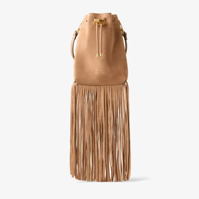 Bolso mini Cinch de ante color toffee con borlas de ante Bolso mini Cinch de ante color toffee con borlas de ante