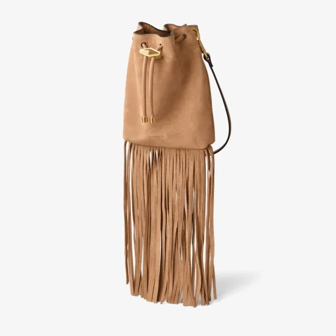 Bolso mini Cinch de ante color toffee con borlas de ante Bolso mini Cinch de ante color toffee con borlas de ante