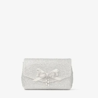 Bolso mini con lazo suave Bolso mini de satén marfil con lazo de cristales
