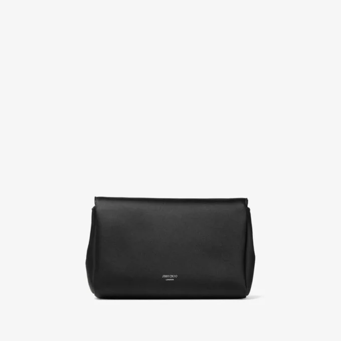 Bolso mini con lazo suave Bolso mini de satén negro con lazo de cristal
