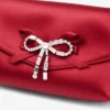 Bolso mini con lazo suave Bolso mini de satén rojo rubí con lazo de cristales