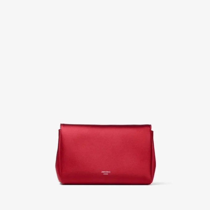 Bolso mini con lazo suave Bolso mini de satén rojo rubí con lazo de cristales