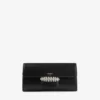 Bolso mini de hombro Bing Wallet Chain de piel negra con pieza de cristal