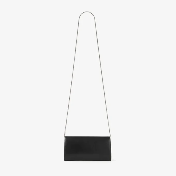 Bolso mini de hombro Bing Wallet Chain de piel negra con pieza de cristal