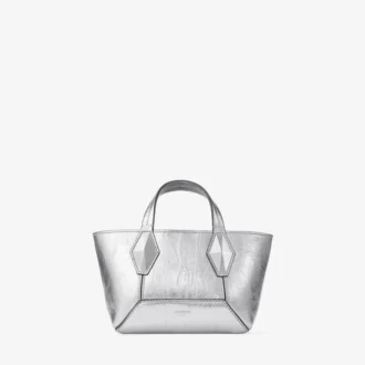 Bolso mini Diamond Tote de piel metalizada vintage plateada