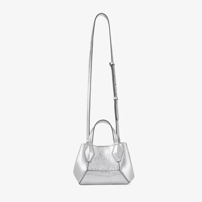 Bolso mini Diamond Tote de piel metalizada vintage plateada Bolso mini Diamond Tote de piel metalizada vintage plateada