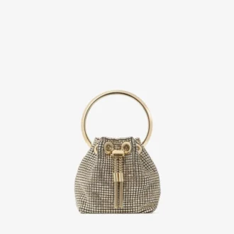 Bolso mini Micro Bon Bon de malla cristalina color champán