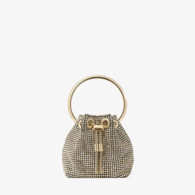 Bolso mini Micro Bon Bon de malla cristalina color champán Bolso mini Micro Bon Bon de malla cristalina color champán