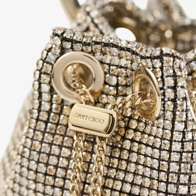 Bolso mini Micro Bon Bon de malla cristalina color champán Bolso mini Micro Bon Bon de malla cristalina color champán