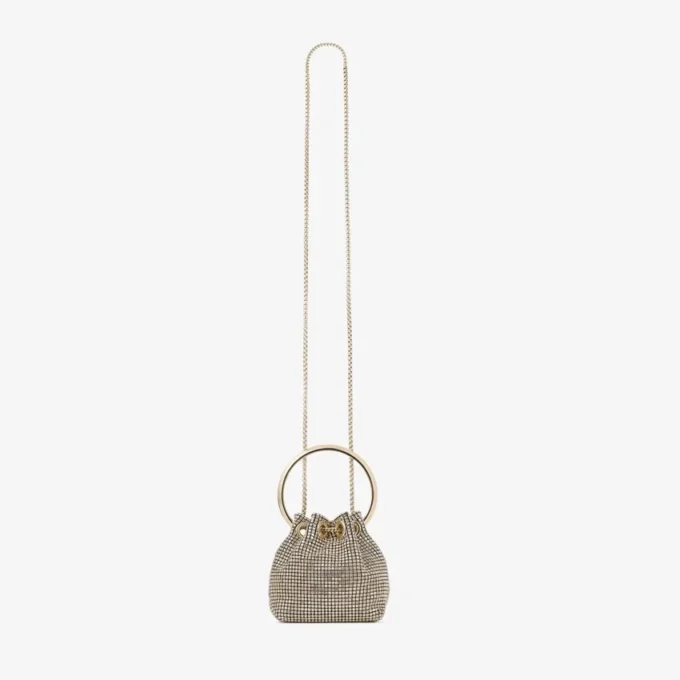 Bolso mini Micro Bon Bon de malla cristalina color champán Bolso mini Micro Bon Bon de malla cristalina color champán