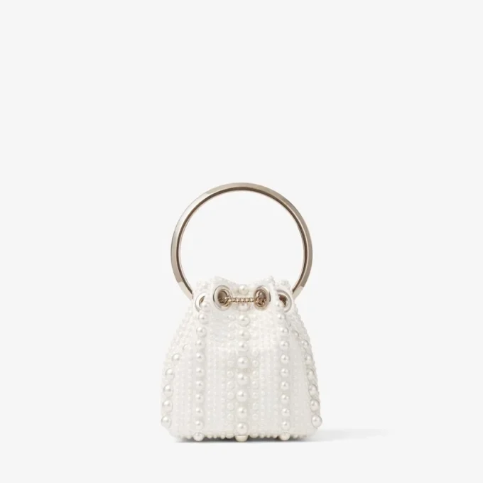 Bolso mini Micro Bon Bon de satén marfil con perlas por toda la superficie Bolso mini Micro Bon Bon de satén marfil con perlas por toda la superficie