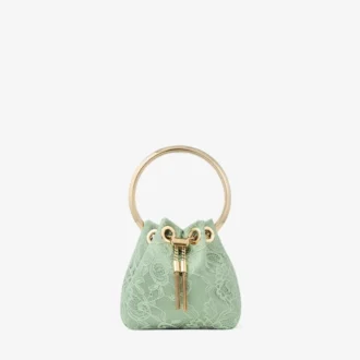 Bolso mini tipo cubo Micro Bon Bon de satén verde y encaje jimmy choo
