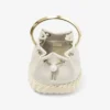 Bolso tipo cubo Bon Bon de lona moteada color almendra y mimbre