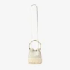 Bolso tipo cubo Bon Bon de lona moteada color almendra y mimbre