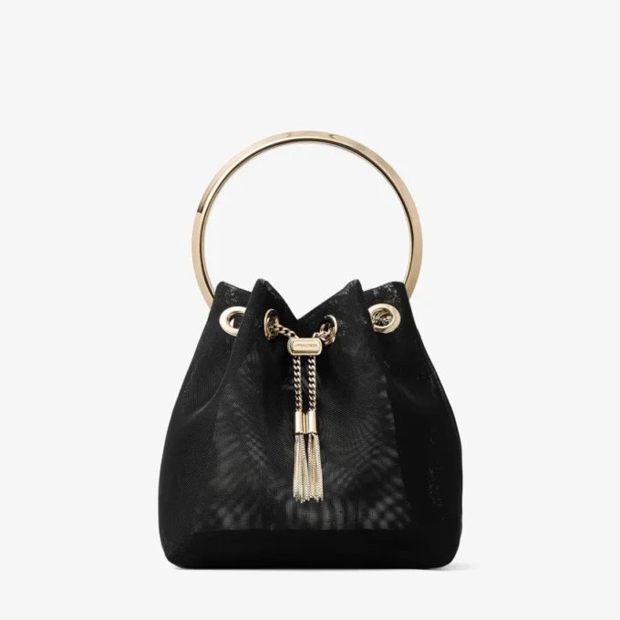 Bolso tipo cubo Bon Bon de malla negra