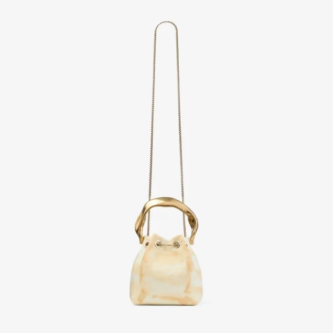 Bolso tipo cubo Bon Bon de piel teñida al estilo tie-dye en mezcla natural con asa esculpida
