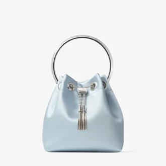 Bolso tipo cubo Bon Bon de satén azul hielo