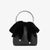 Bolso tipo cubo Bon Bon de satén negro con lazo de terciopelo Bolso tipo cubo Bon Bon de satén negro con lazo de terciopelo