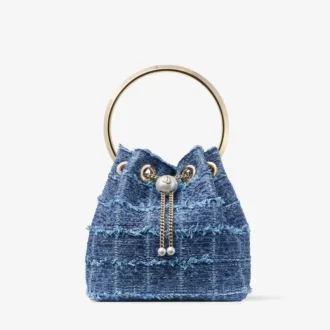 Bolso tipo cubo Bon Bon de tejido vaquero con diseño entrecruzado