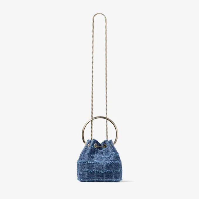 Bolso tipo cubo Bon Bon de tejido vaquero con diseño entrecruzado Bolso tipo cubo Bon Bon de tejido vaquero con diseño entrecruzado