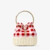 Bolso tipo cubo Bon Bon de tela de algodón a cuadros vichy rojo rubí y mimbre Bolso tipo cubo Bon Bon de tela de algodón a cuadros vichy rojo rubí y mimbre