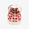 Bolso tipo cubo Bon Bon de tela de algodón a cuadros vichy rojo rubí y mimbre Bolso tipo cubo Bon Bon de tela de algodón a cuadros vichy rojo rubí y mimbre