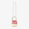 Bolso tipo cubo Bon Bon de tela de algodón a cuadros vichy rojo rubí y mimbre Bolso tipo cubo Bon Bon de tela de algodón a cuadros vichy rojo rubí y mimbre