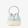 Bolso tipo cubo de lona moteada y mimbre Bon Bon en azul Riviera Bolso tipo cubo de lona moteada y mimbre Bon Bon en azul Riviera