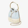 Bolso tipo cubo de lona moteada y mimbre Bon Bon en azul Riviera Bolso tipo cubo de lona moteada y mimbre Bon Bon en azul Riviera