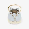 Bolso tipo cubo de lona moteada y mimbre Bon Bon en azul Riviera Bolso tipo cubo de lona moteada y mimbre Bon Bon en azul Riviera