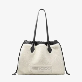 Bolso tote con cordón Bolso tote mediano de piel de oveja natural con cordón y ribetes de cuero