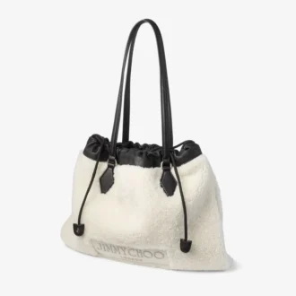 Bolso tote con cordón Bolso tote mediano de piel de oveja natural con cordón y ribetes de cuero