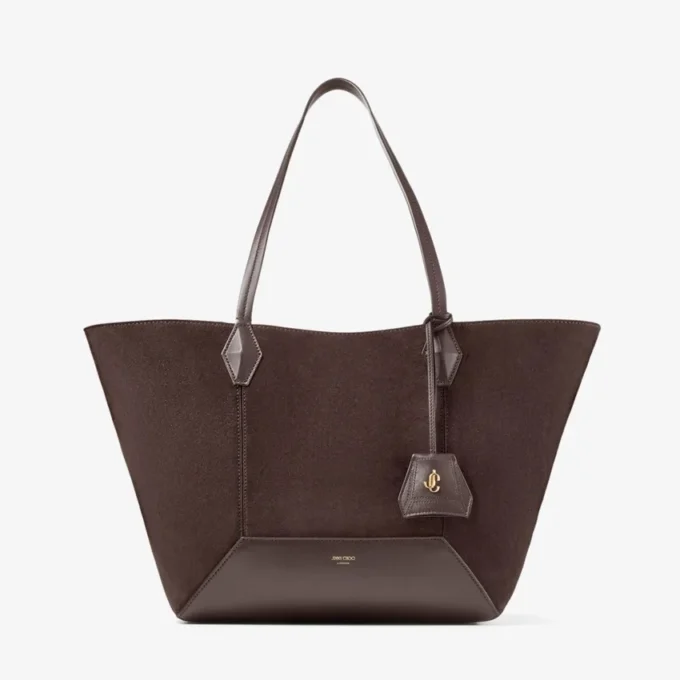 Bolso tote Diamond mediano de ante color café Bolso tote Diamond mediano de ante color café