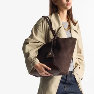 Bolso tote Diamond mediano de ante color café