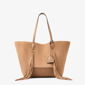 Bolso tote Diamond mediano de ante color toffee con flecos