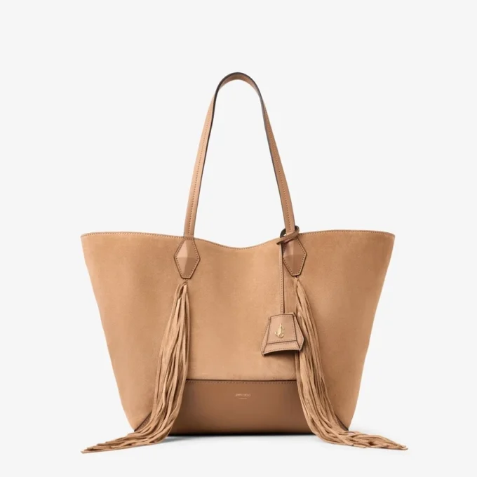 Bolso tote Diamond mediano de ante color toffee con flecos Bolso tote Diamond mediano de ante color toffee con flecos