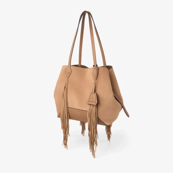Bolso tote Diamond mediano de ante color toffee con flecos Bolso tote Diamond mediano de ante color toffee con flecos