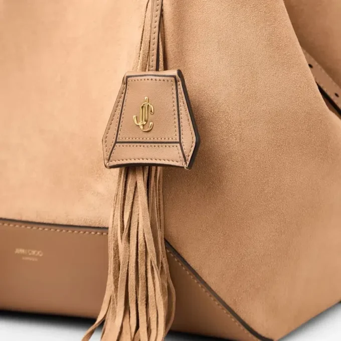 Bolso tote Diamond mediano de ante color toffee con flecos Bolso tote Diamond mediano de ante color toffee con flecos