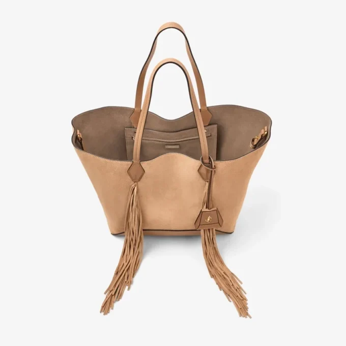 Bolso tote Diamond mediano de ante color toffee con flecos Bolso tote Diamond mediano de ante color toffee con flecos