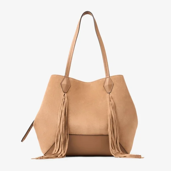 Bolso tote Diamond mediano de ante color toffee con flecos Bolso tote Diamond mediano de ante color toffee con flecos