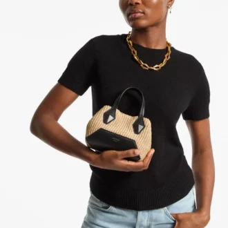 Bolso tote Diamond Mini de rafia natural