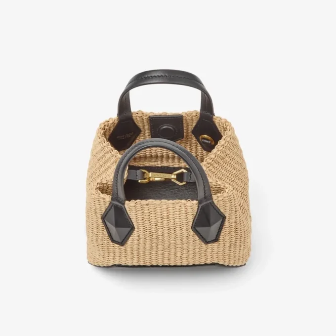 Bolso tote Diamond Mini de rafia natural Bolso tote Diamond Mini de rafia natural