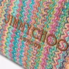 Bolso tote grande con cordón Bolso tote de rafia con cordón, diseño chevron multicolor y marrón claro, con ribetes de piel