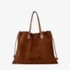 Bolso tote grande con cordón, de ante marrón claro y piel de becerro lisa, con el logotipo de jimmy choo