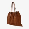 Bolso tote grande con cordón, de ante marrón claro y piel de becerro lisa, con el logotipo de jimmy choo