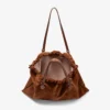 Bolso tote grande con cordón, de ante marrón claro y piel de becerro lisa, con el logotipo de jimmy choo