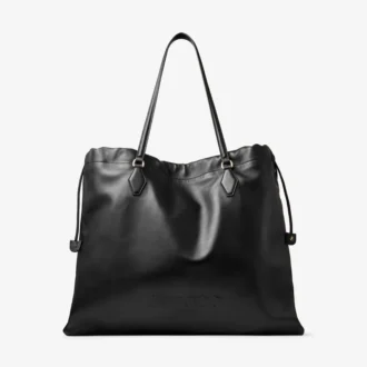 Bolso tote grande con cordón de piel de napa negra y logotipo de jimmy choo en relieve