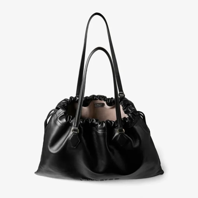Bolso tote grande con cordón de piel de napa negra y logotipo de jimmy choo en relieve
